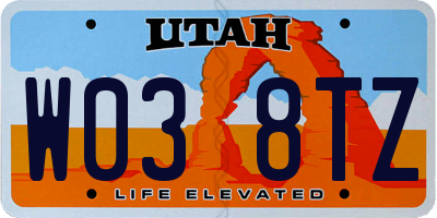UT license plate W038TZ