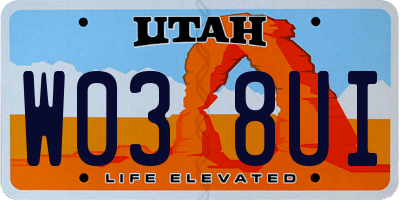 UT license plate W038UI