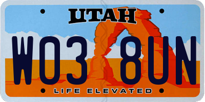 UT license plate W038UN