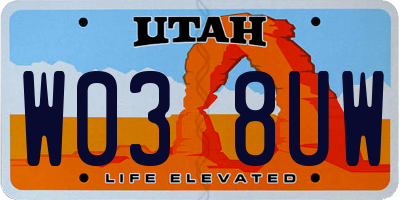 UT license plate W038UW