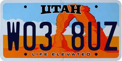UT license plate W038UZ