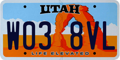 UT license plate W038VL