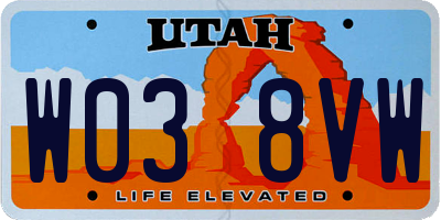 UT license plate W038VW