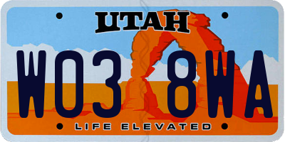 UT license plate W038WA