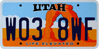 UT license plate W038WF