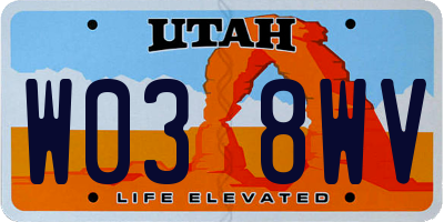 UT license plate W038WV