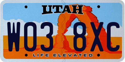 UT license plate W038XC