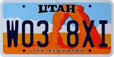 UT license plate W038XI