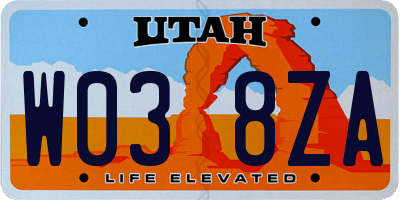 UT license plate W038ZA