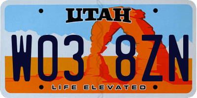 UT license plate W038ZN