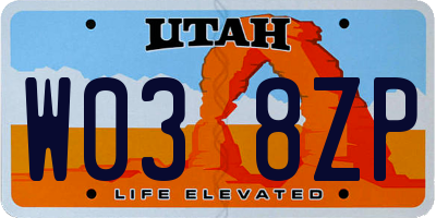 UT license plate W038ZP