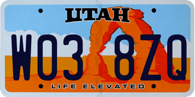 UT license plate W038ZQ