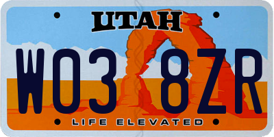UT license plate W038ZR