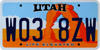 UT license plate W038ZW