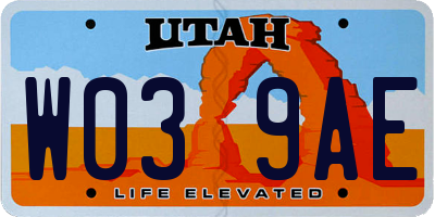 UT license plate W039AE