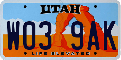 UT license plate W039AK