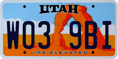 UT license plate W039BI