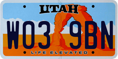UT license plate W039BN