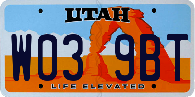 UT license plate W039BT