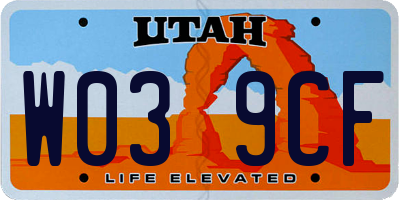 UT license plate W039CF