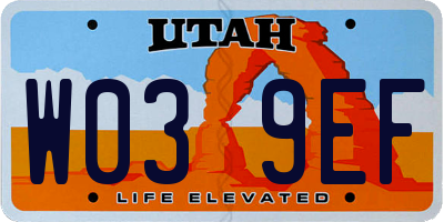UT license plate W039EF