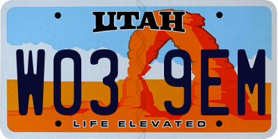 UT license plate W039EM