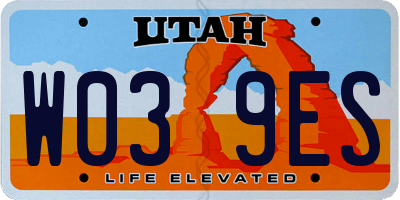 UT license plate W039ES