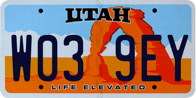 UT license plate W039EY