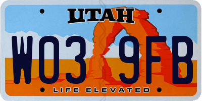 UT license plate W039FB