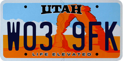 UT license plate W039FK