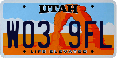 UT license plate W039FL
