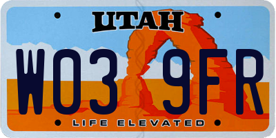 UT license plate W039FR