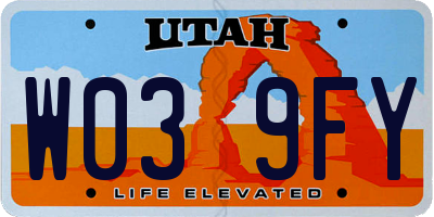 UT license plate W039FY