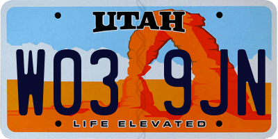 UT license plate W039JN