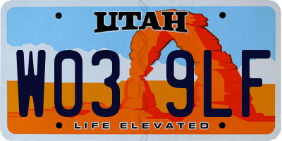 UT license plate W039LF
