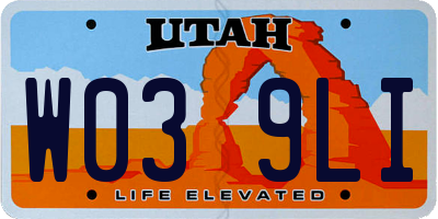 UT license plate W039LI
