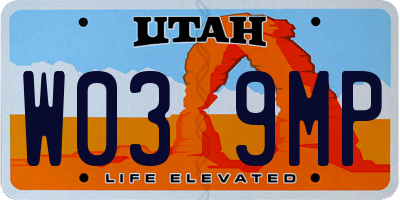 UT license plate W039MP