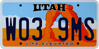 UT license plate W039MS