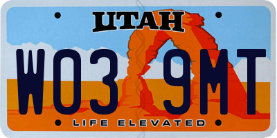 UT license plate W039MT