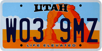 UT license plate W039MZ