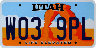 UT license plate W039PL