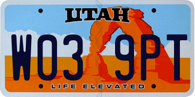 UT license plate W039PT