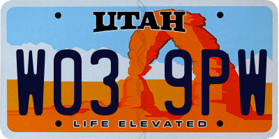 UT license plate W039PW
