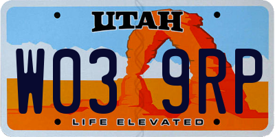UT license plate W039RP