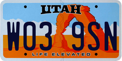 UT license plate W039SN