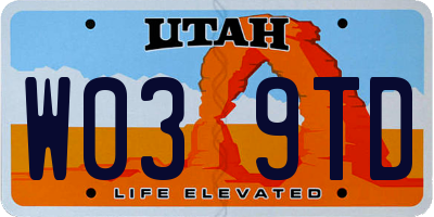 UT license plate W039TD