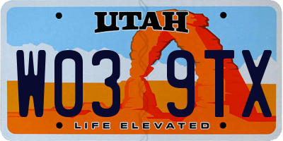 UT license plate W039TX