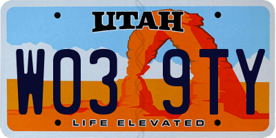 UT license plate W039TY