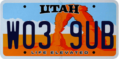 UT license plate W039UB