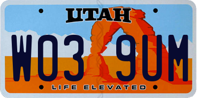 UT license plate W039UM